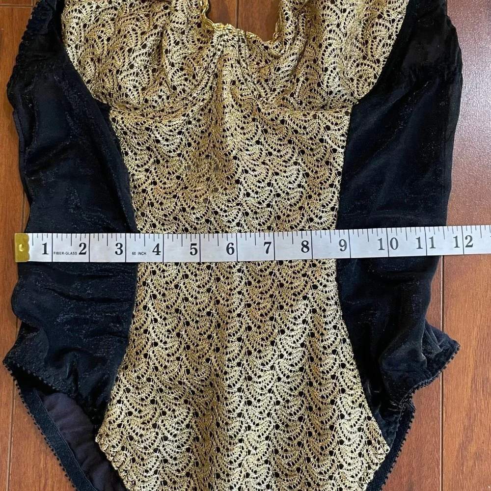 Vintage 90's Frederick's of Hollywood Gold Black Bodysuit USA Made Size M - Picture 8 of 12